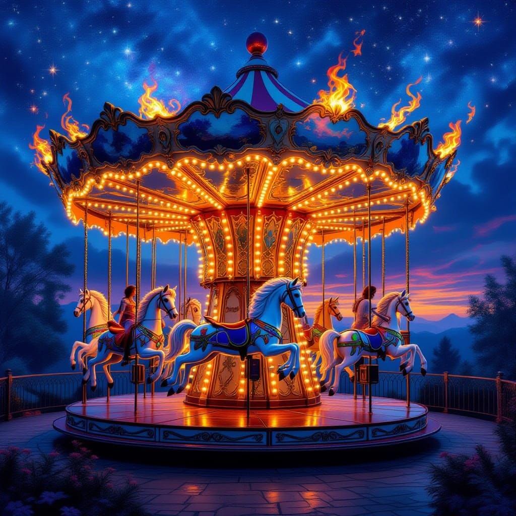 Fantastical Fire Carousel in Ethereal Fantasy Art Style