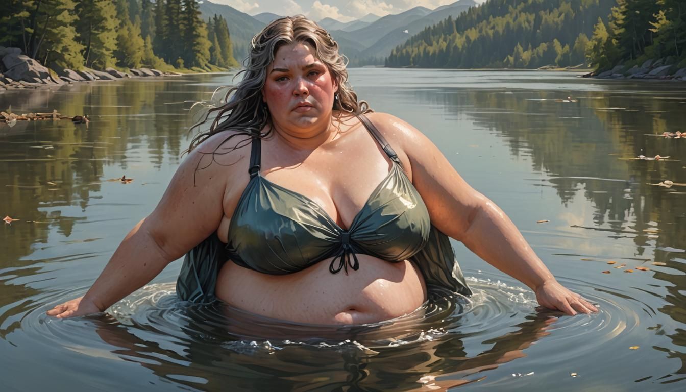 Photorealistic Portrait of a Woman Skinny Dipping