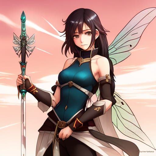 Anime Half-Elf Artificer with Dragonfly Wings