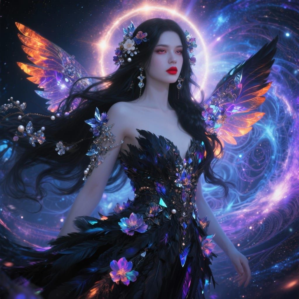 Celestial Woman Emerges From Fractal Cosmos Portrait