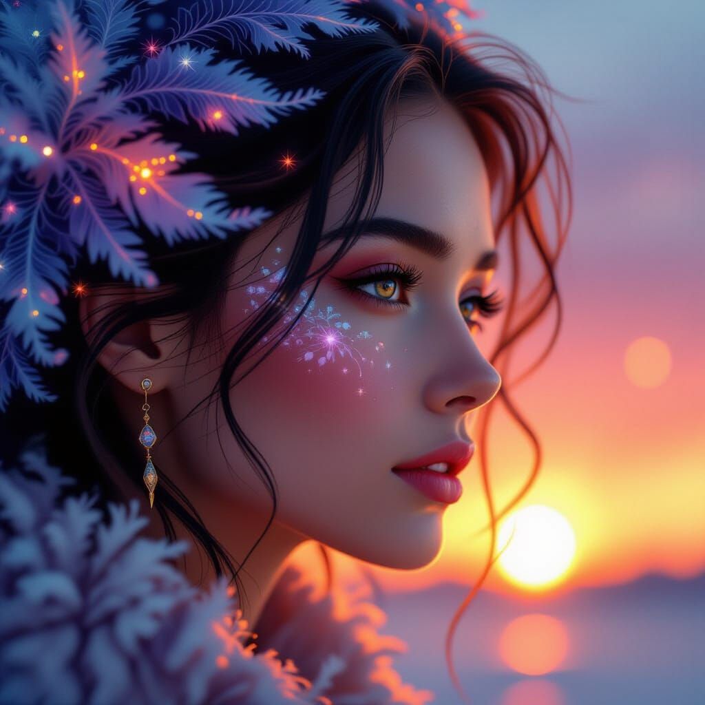 Vibrant Sundog Sunset with Flowing Ink Art