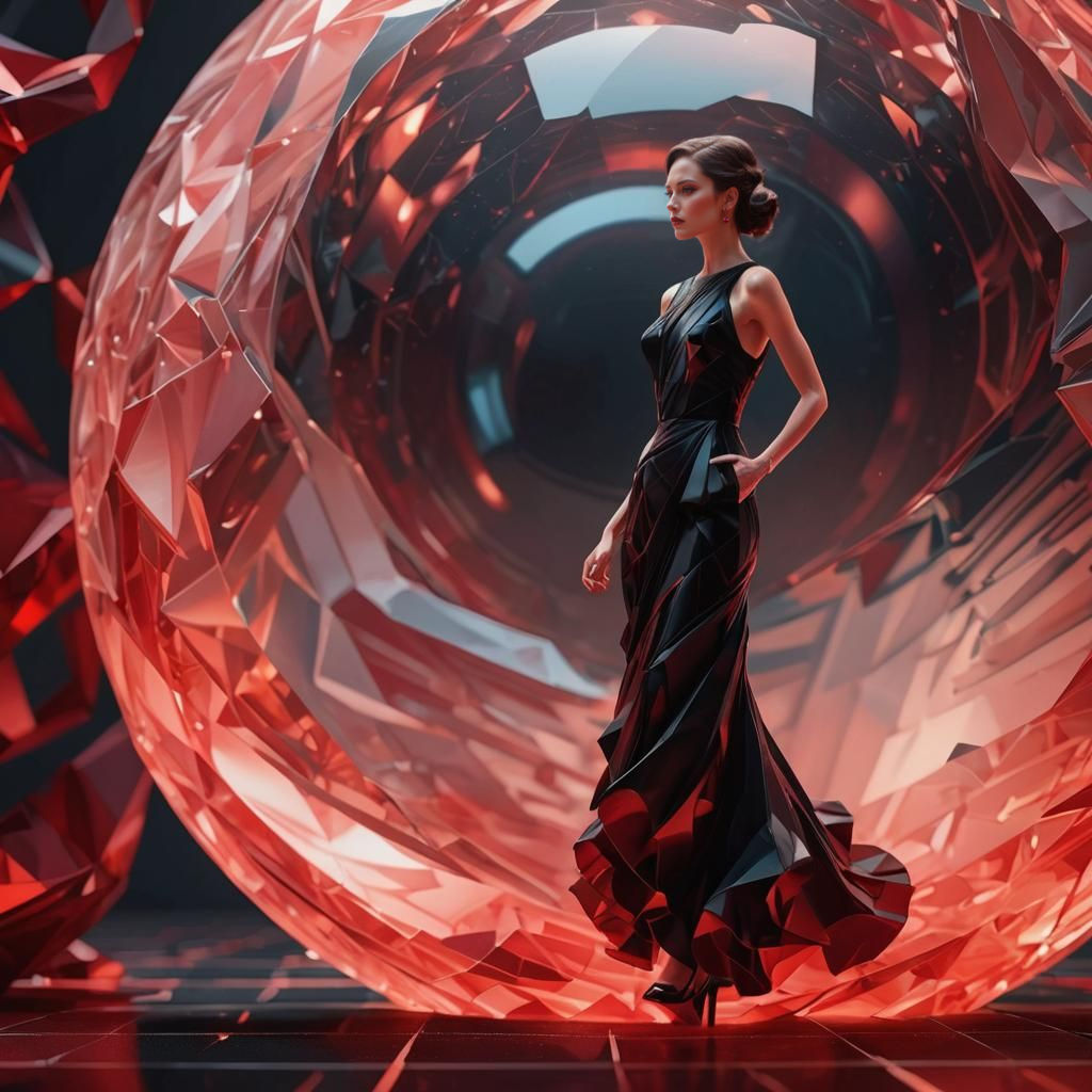 Woman in Sphere of Crimson Light