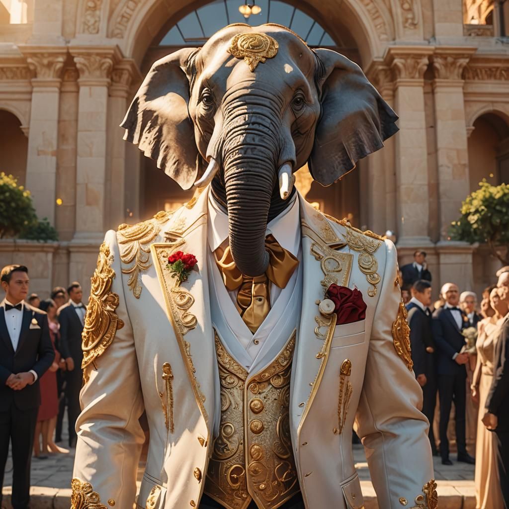 Elephant in Tuxedo at Roman Ceremony: Anime Art