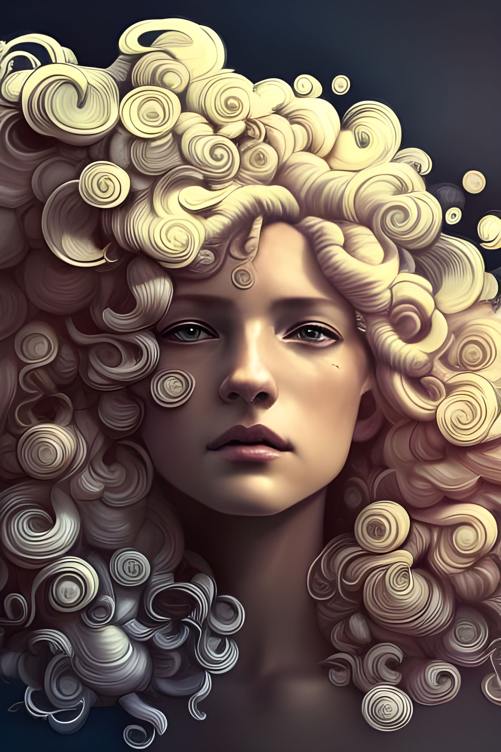 Albino Woman Portrait with Flowers, Digital Art