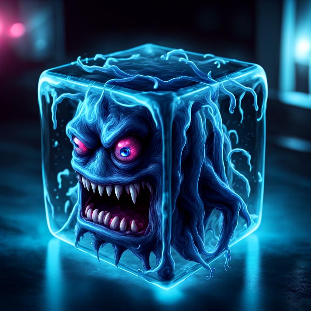 Glowing Neon Horror: Blue Gelatinous Cube Monster