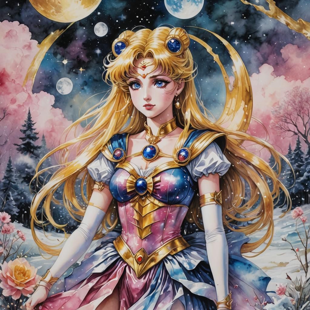 Sailor Moon in Alcohol Ink Starlight Meadow