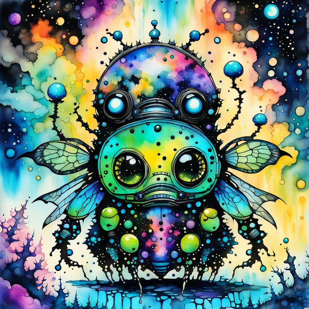 Surreal Moth in Nebula: Alcohol Ink & Watercolor