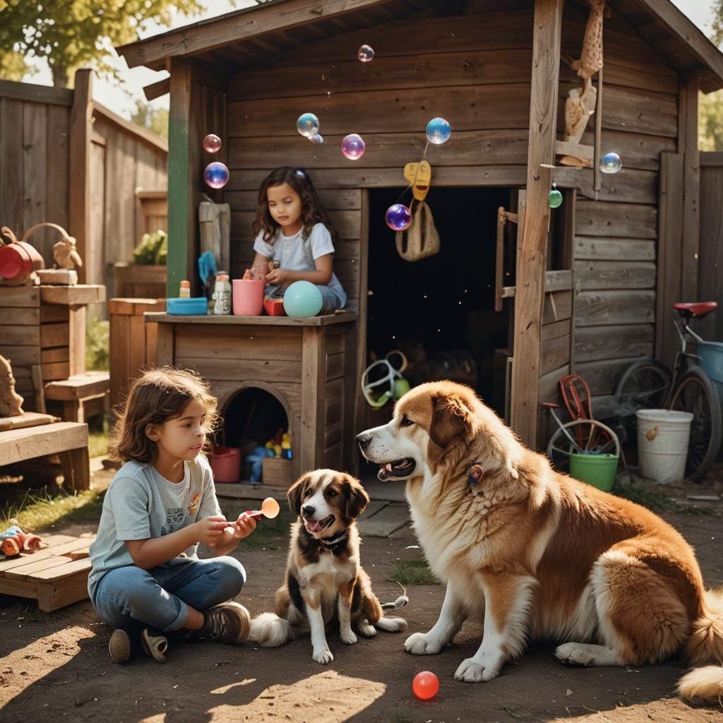 Idyllic Family Scene with Dog in Warm Light