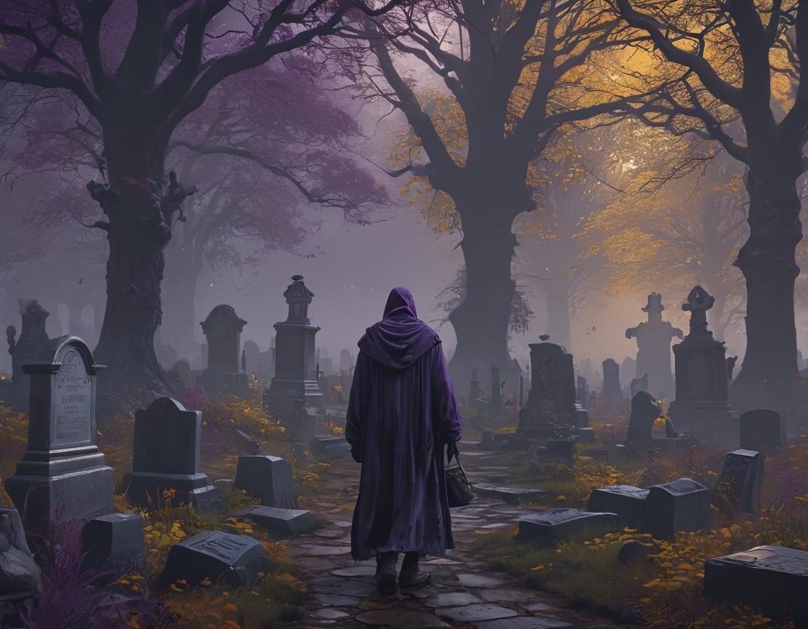 Misty Graveyard Caretaker: Dark Fantasy Concept Art