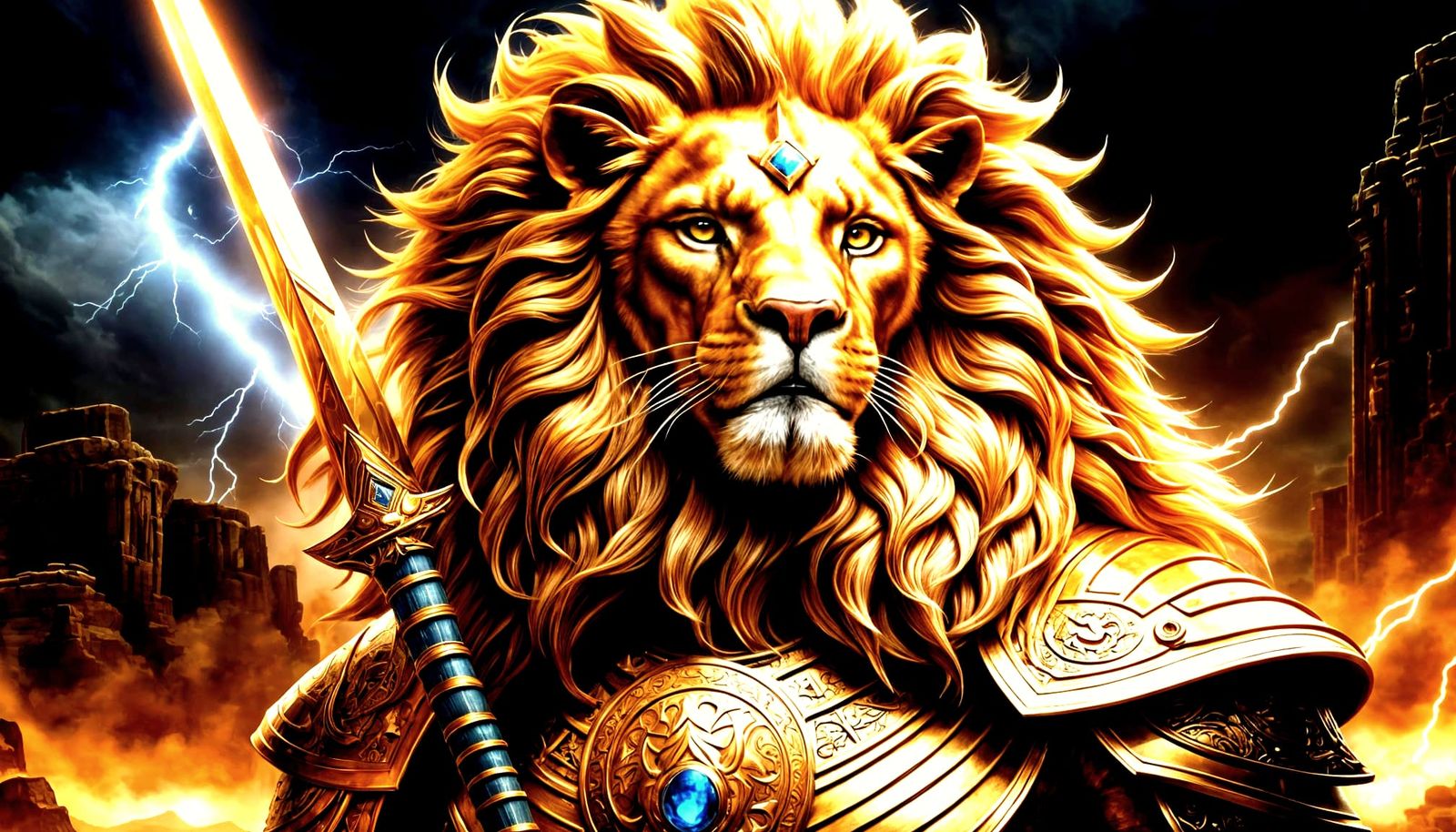 Golden Lion Warrior with Magic Sword