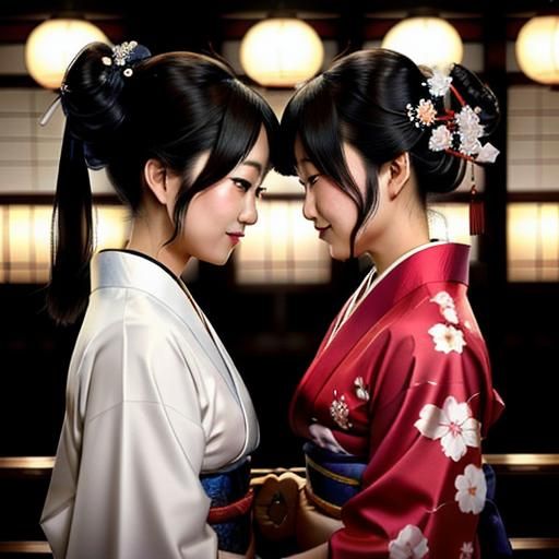 Japanese Women in Kimonos Before Wedding Vows