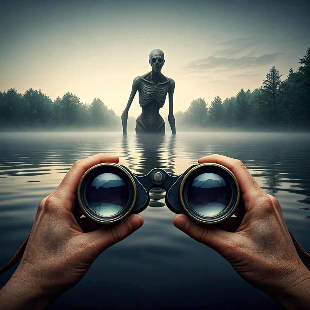 Ethereal Encounter with a Tall, Serene Lake Creature