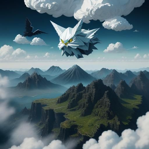 Lovecraftian Papercraft: Winged Demon in a Surreal Landscape