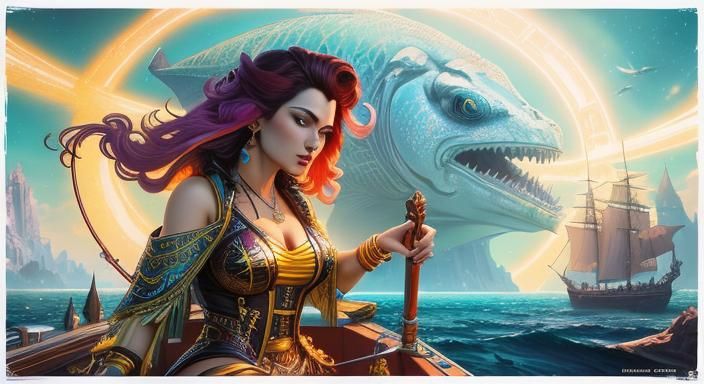 Women on Boat in Starry Sea: Gothic Game Art