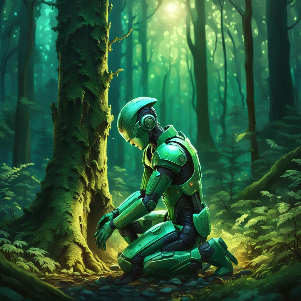 Android Crying in Emerald Forest: Concept Art