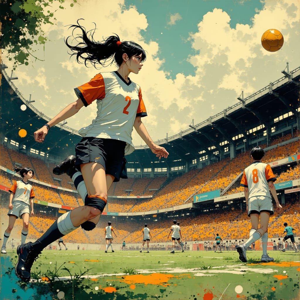 Anime Volleyball Match in Packed Arena