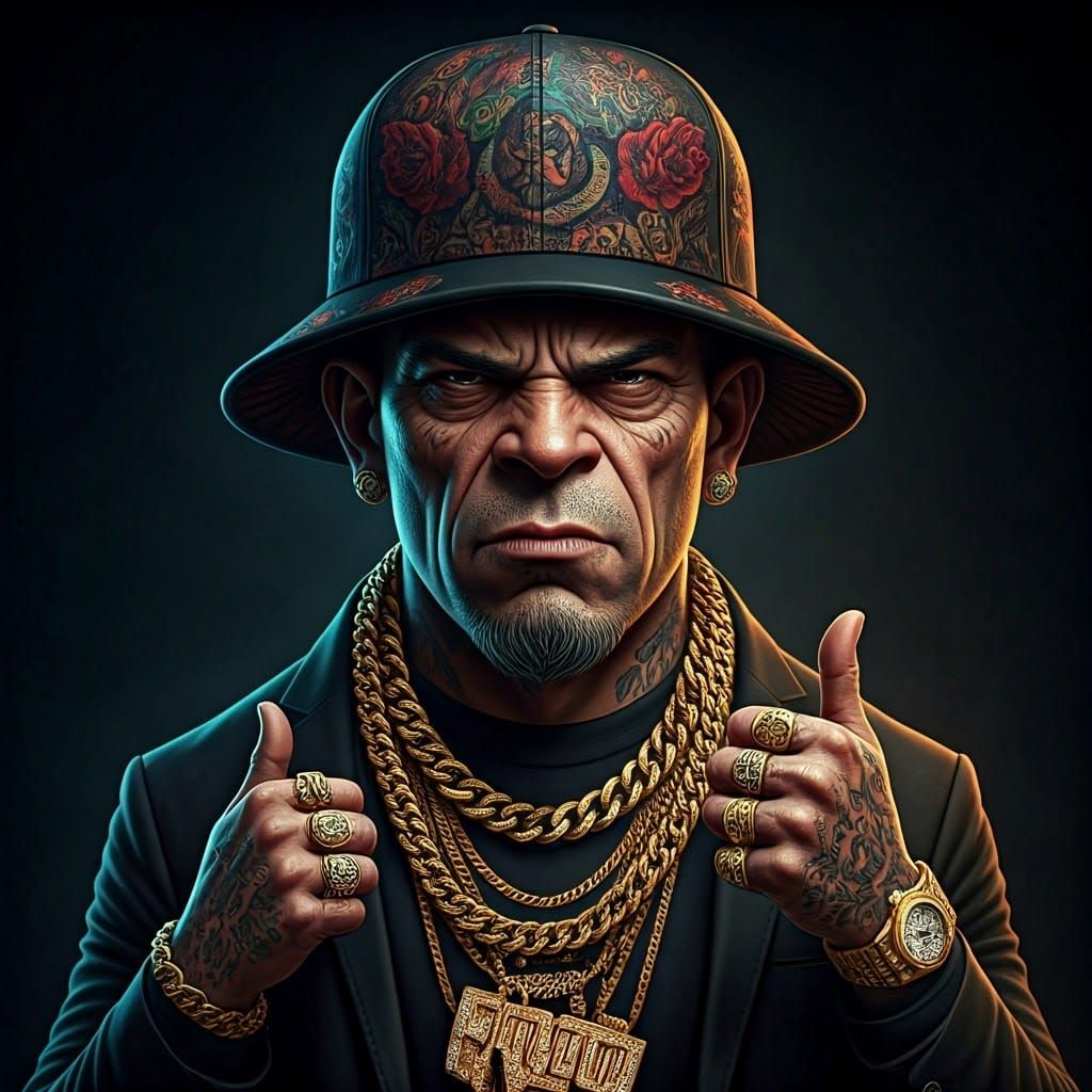 Surreal Gangster Mushroomhead Head with Thumbs Up and Opulen...