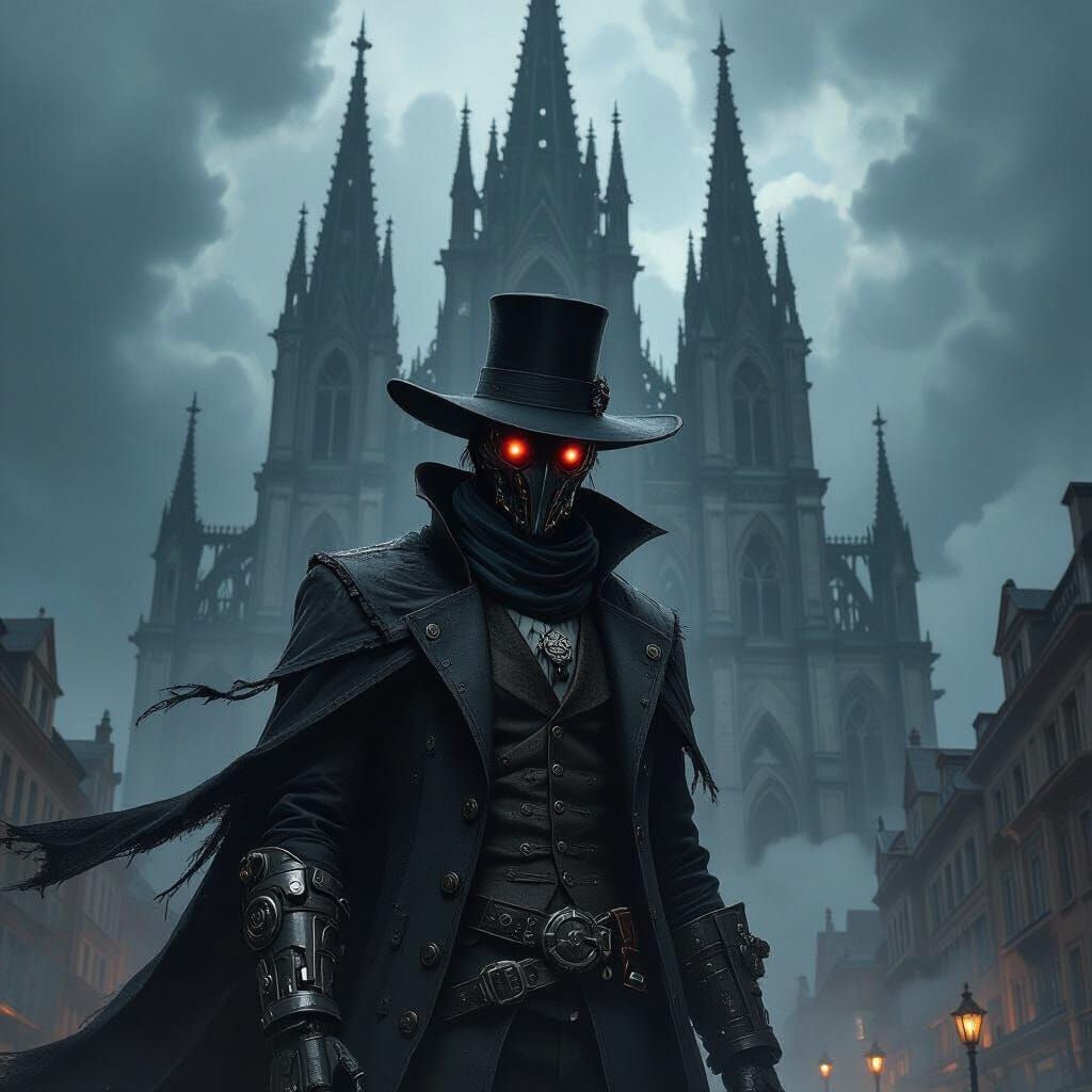 Bloodborne Hunter in Gothic Cathedral, Dark Fantasy Art