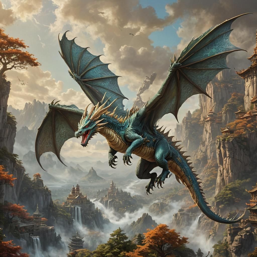 Ornate Dragon with Scenic Fantasy Wings