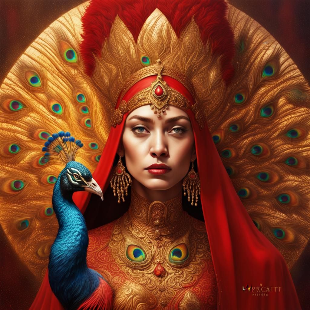 High Priestess with Peacock in Splash Art Style