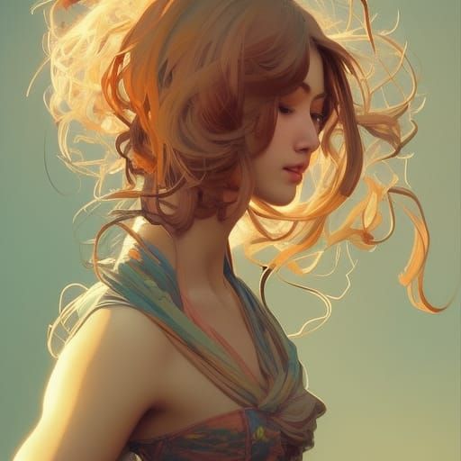 Lesbian Portrait in Hyperdetailed Art Nouveau Style