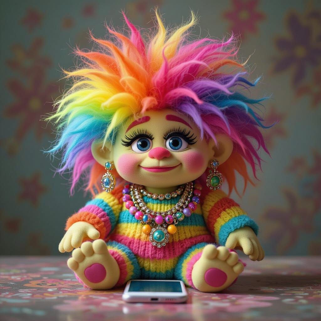 Bewildered Troll Doll in Pop-Surrealist Style