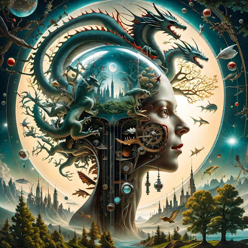 Mechanical Dragon Portrait in Hyperrealist Style