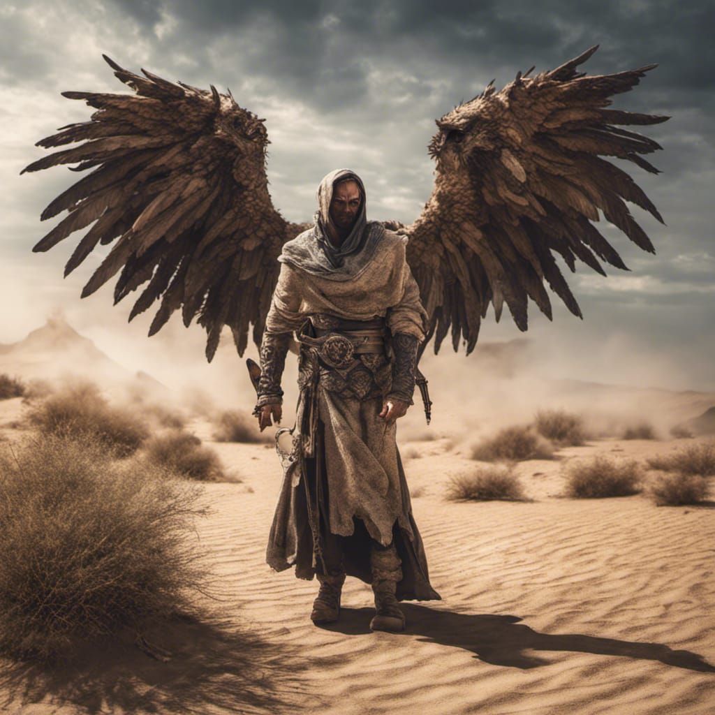 Hyperrealistic Desert Battle Between Good and Evil