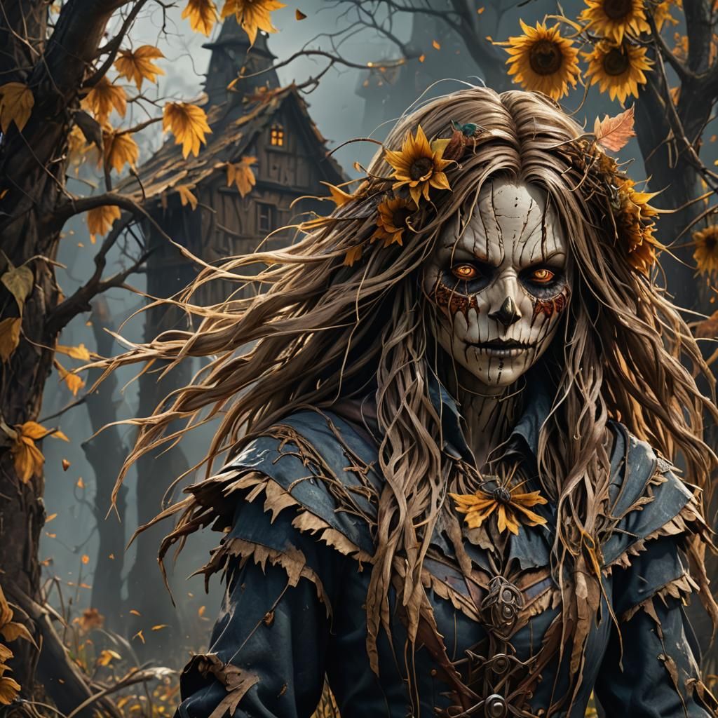 Detailed Scarecrow Girl Fantasy Concept Art