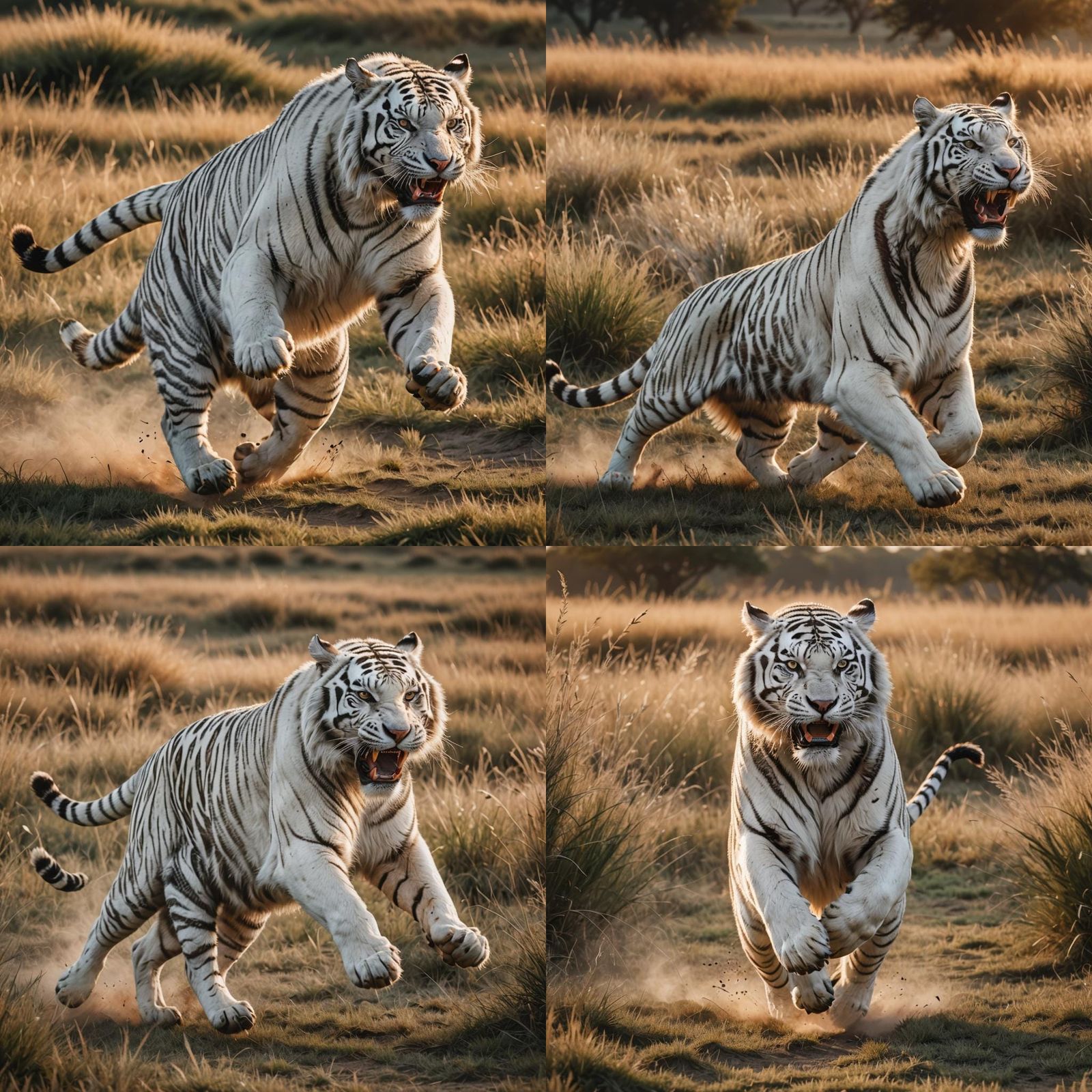Muscular White Tiger Running at Sunset