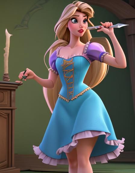 Rapunzel Pin-Up with Knife: CGI Rendering