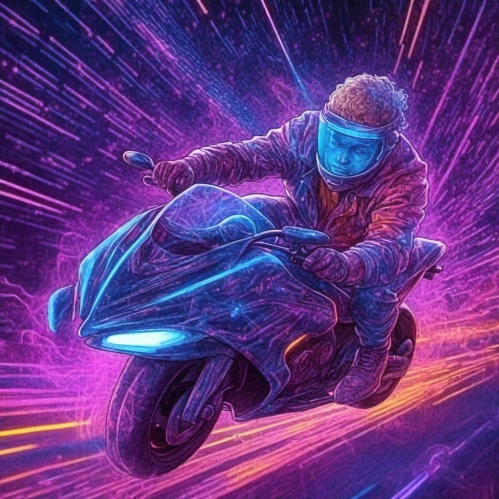 Tron Player Rides Light Cycle in Neon Noir Style