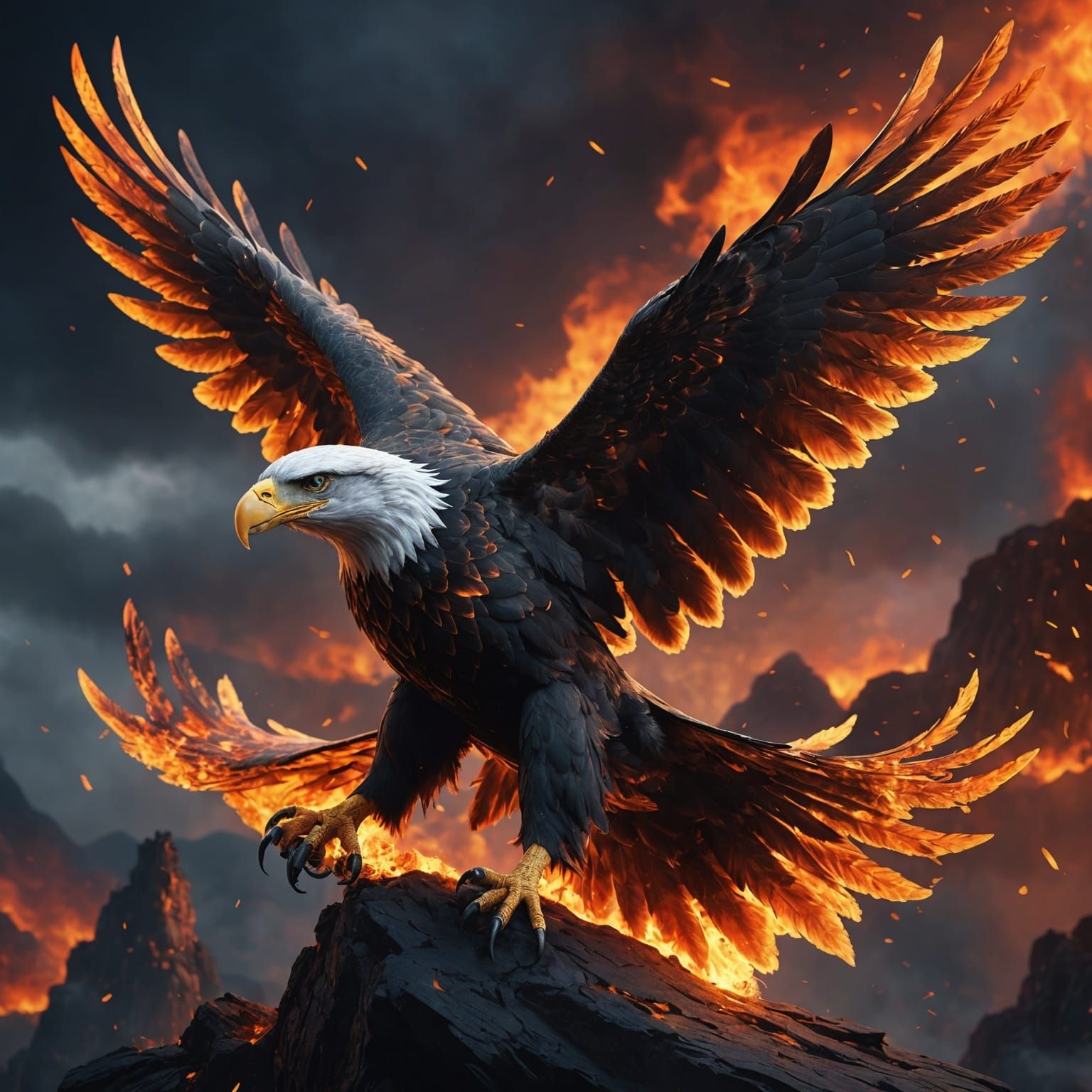 Fiery Eagle Soaring in Dark Fantasy Art