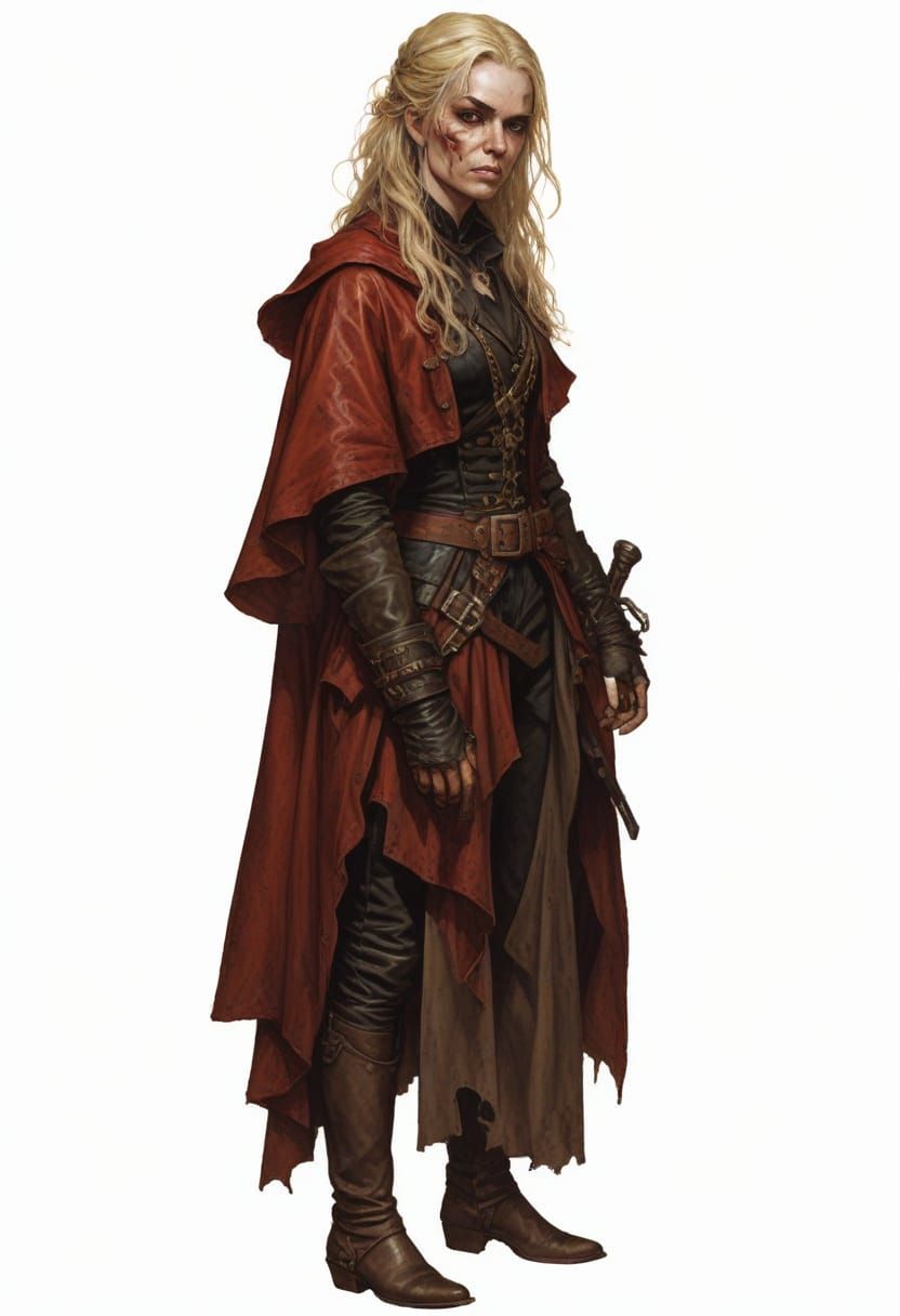 Glamorous 18th Century Female Crime Lord in Leather Attire