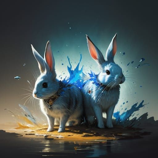 Intricate Rabbits in Vibrant Splash Art Style