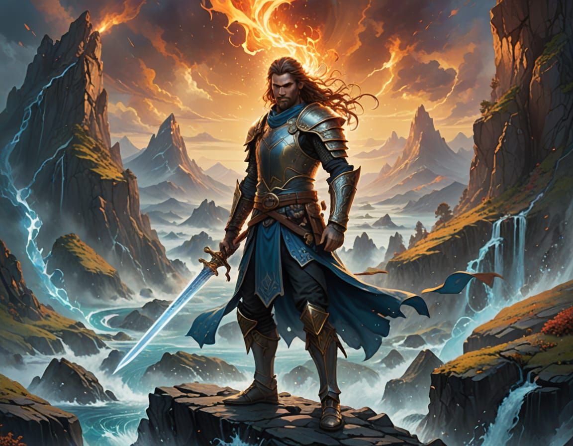 Epic Elemental Sword, Fantasy Art in Vibrant Colors