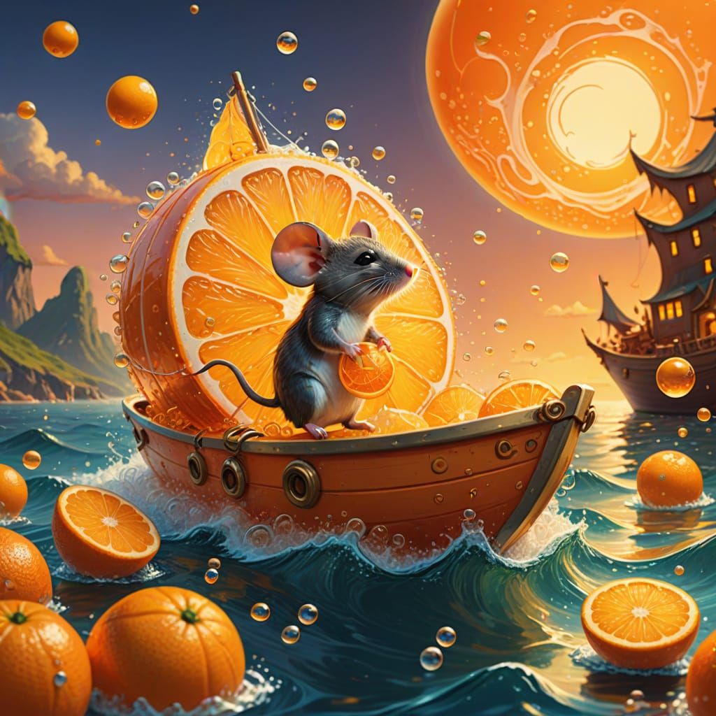 Mouse on Orange Boat in Citrus Soda Sea