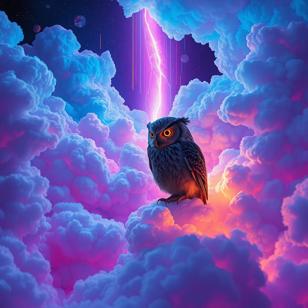 Dreamlike Cosmic Vision with Swirling Clouds and Radiant Lig...