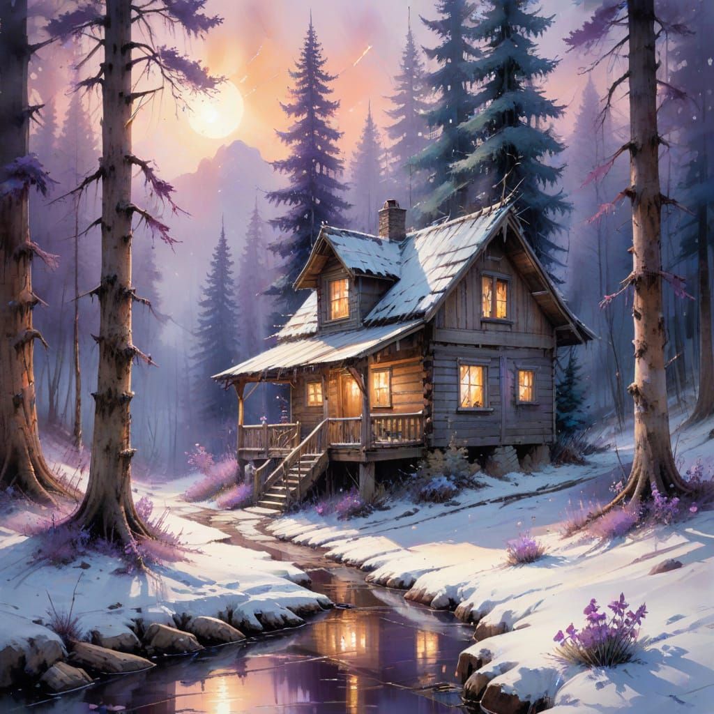 Weathered Mountain Retreat at Twilight