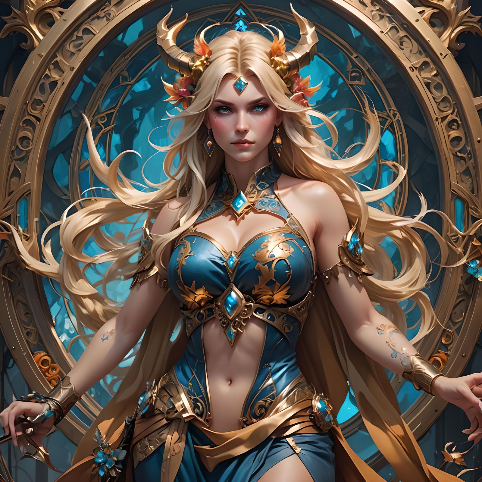 Blonde Demon on Throne in Digital Art Style