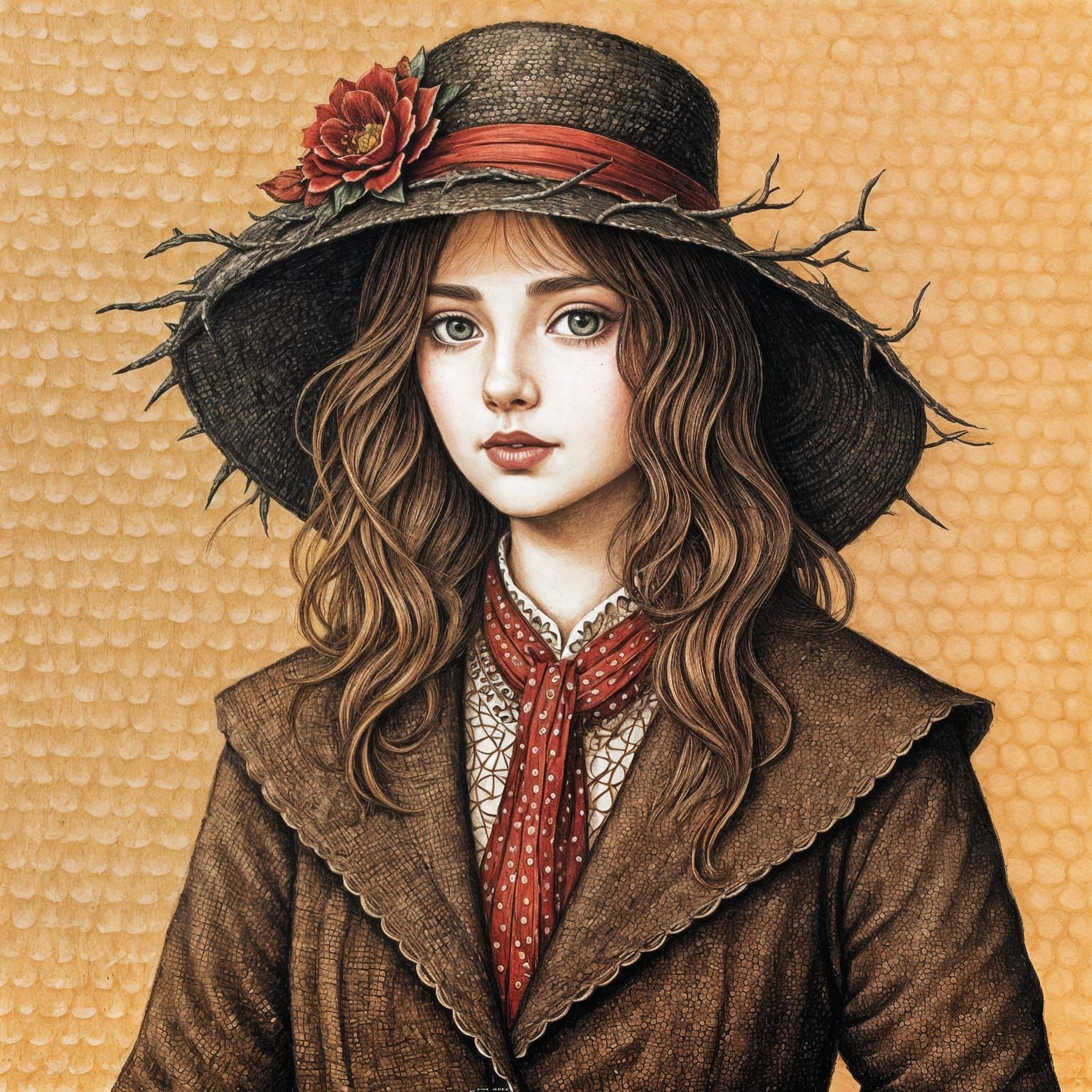 Girl in Twigs Artwork with Pointillist Style