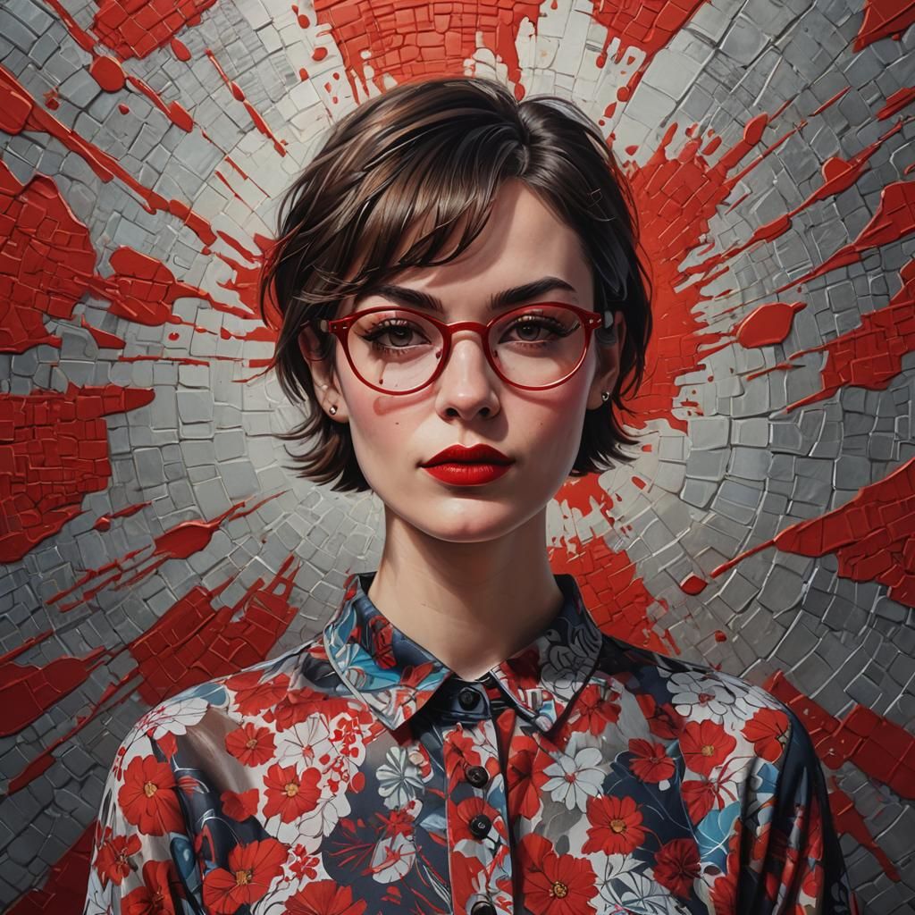 Brunette with Red Lipstick in Splash Art Style