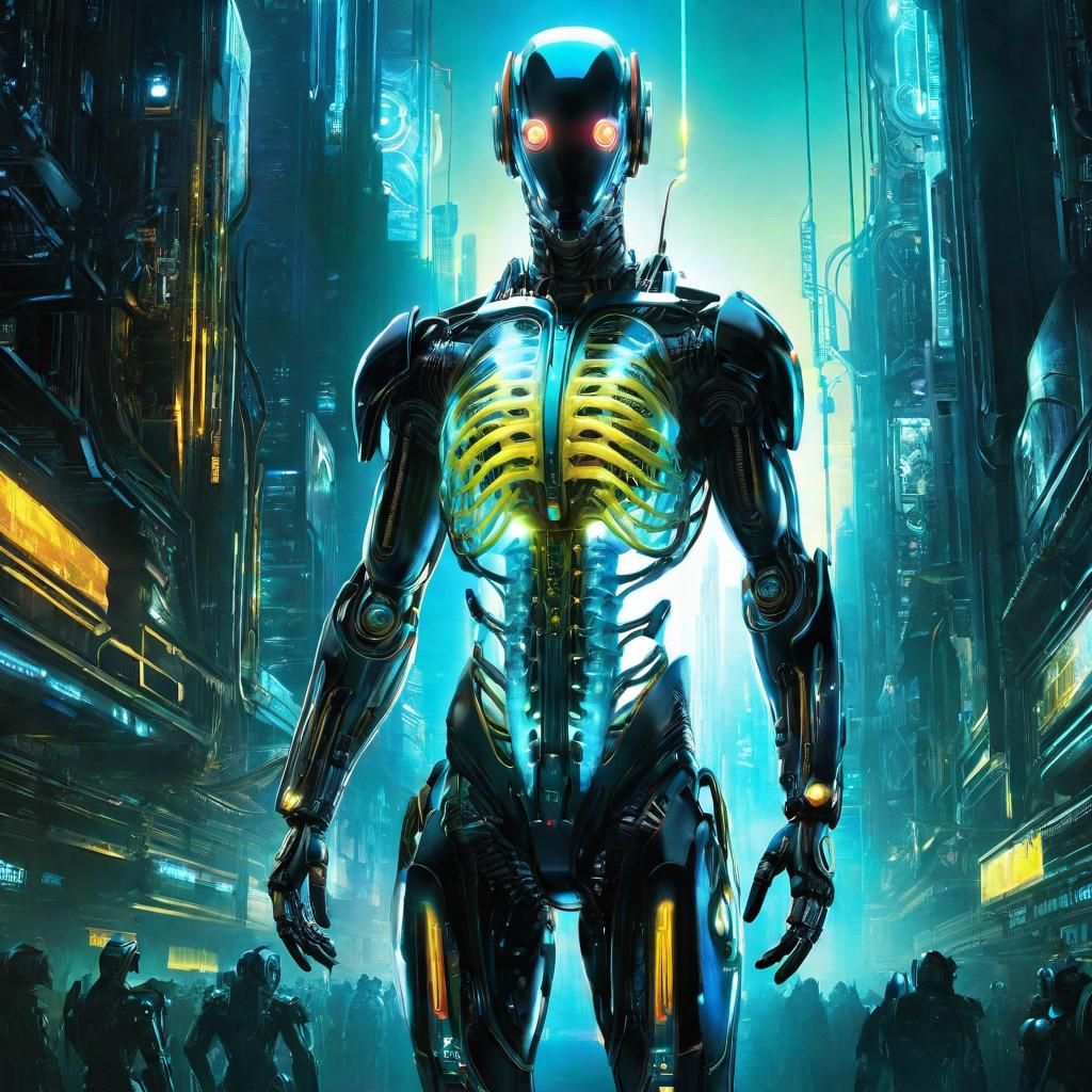 Bioluminescent Cyborg Animal in Neo Tokyo: Digital Art