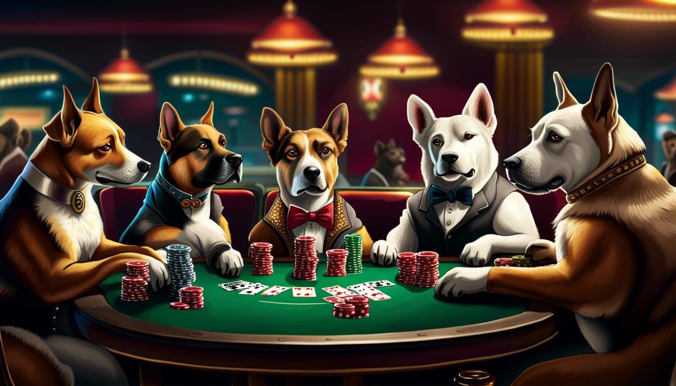 Dogs Playing Poker in Casino: Hyperrealistic Concept Art