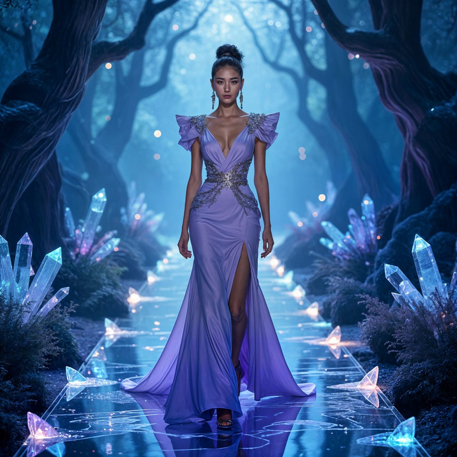 Chinese Model in Avant-Garde Fashion on Crystal Runway