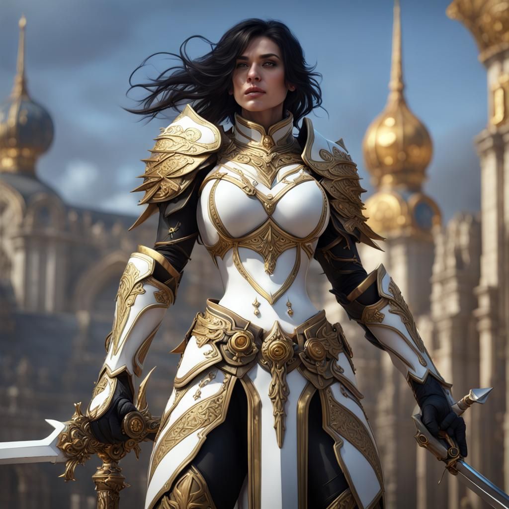 Female Paladin with Lance in Dark Fantasy Style