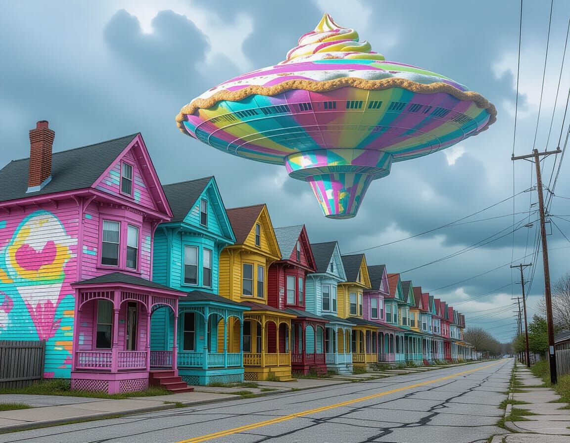 Ice Cream Victorian Town Under Alien Spaceship