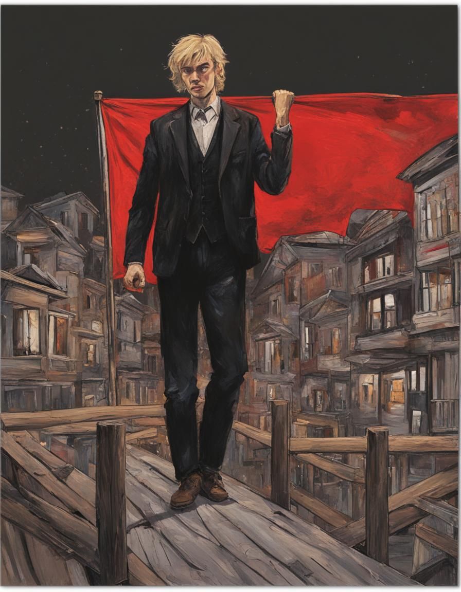 Golden Haired Man on Barricade as Impasto Painting