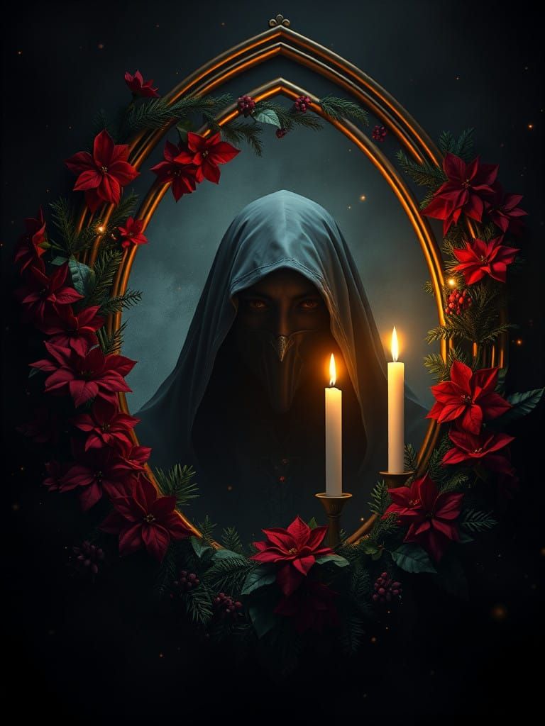 Mysterious Figure in Shadows: Gothic Oval Portrait