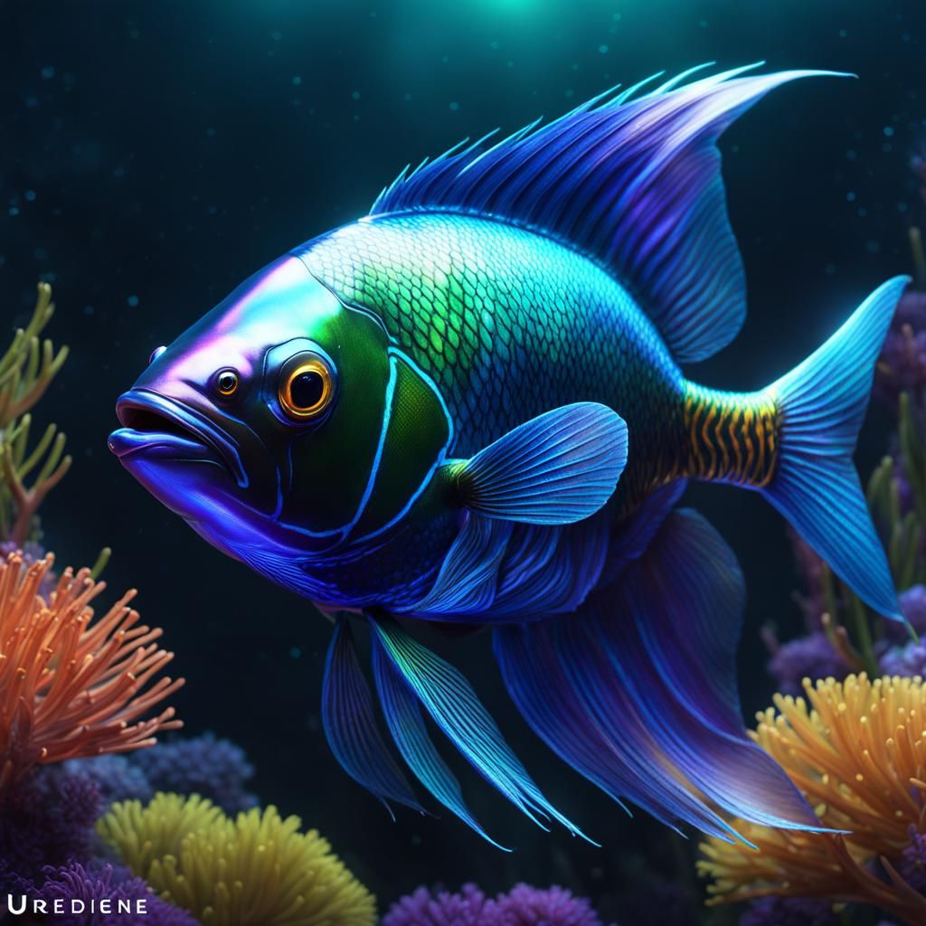 Cute Iridescent Fish in Detailed Digital Painting